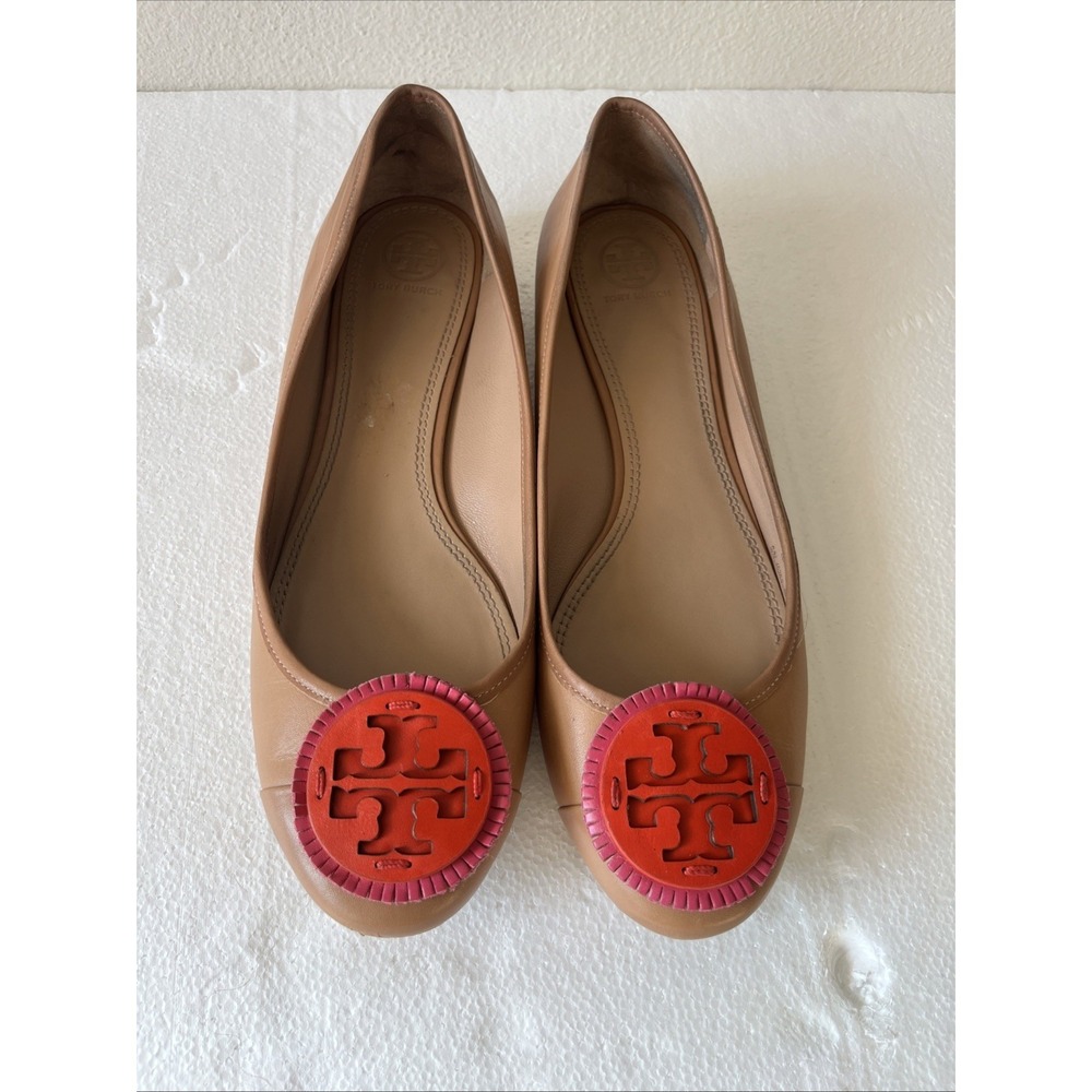 Tory Burch Reva Flats Womens 10.5 Brown Leather Logo Ballet Shoes Comfy Preppy